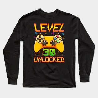 Vintage Level 30 Unlocked Funny 30th Birthday Gifts Gamer Long Sleeve T-Shirt